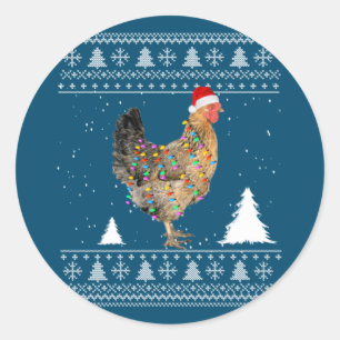 Chicken Lights with Santa Hat Christmas Pajamas Classic Round Sticker