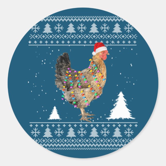 Chicken Lights with Santa Hat Christmas Pajamas Classic Round Sticker (Front)