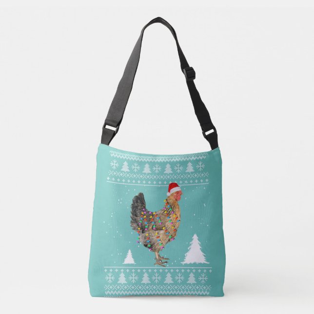 Chicken Lights with Santa Hat Christmas Pajamas Crossbody Bag (Front)
