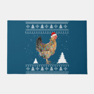 Chicken Lights with Santa Hat Christmas Pajamas Doormat