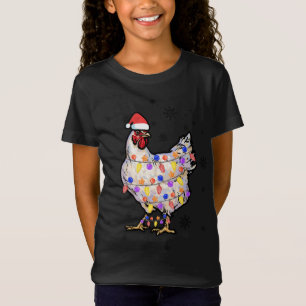 Chicken Lights with Santa Hat Christmas Pajamas Fu T-Shirt
