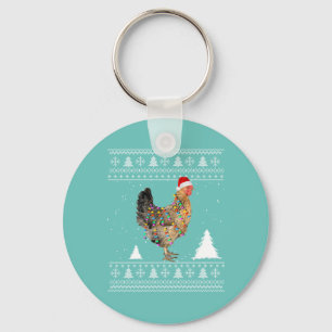 Chicken Lights with Santa Hat Christmas Pajamas Keychain
