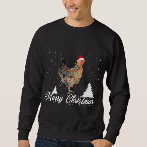 Chicken Lights with Santa Hat Christmas Pajamas Sweatshirt