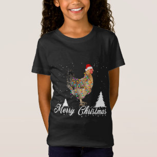 Chicken Lights with Santa Hat Christmas Pajamas T-Shirt
