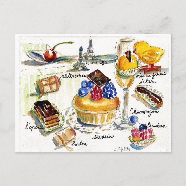 Chicken Little visits Paris Postcard (Front)