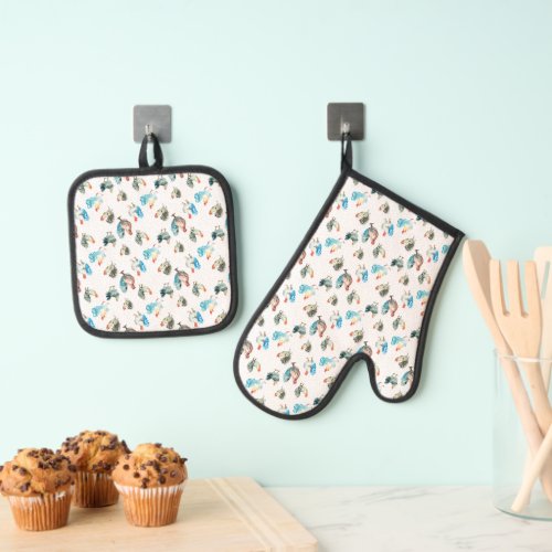 Chicken Lover Country Hens Oven Mitt  Pot Holder Set