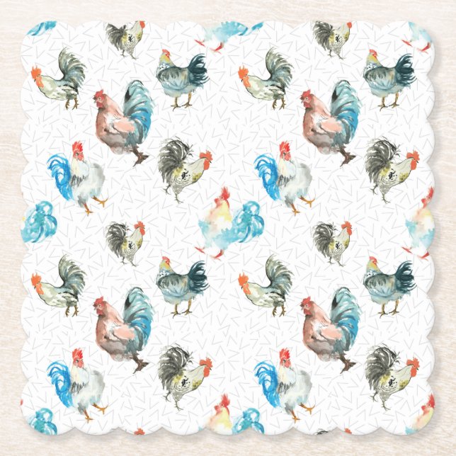Chicken Lover Country Hens Paper Coaster (Front)