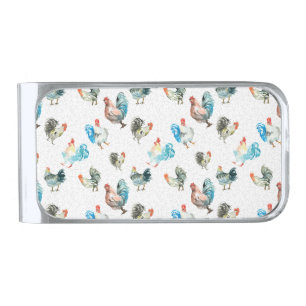 Chicken Lover Country Hens Silver Finish Money Clip