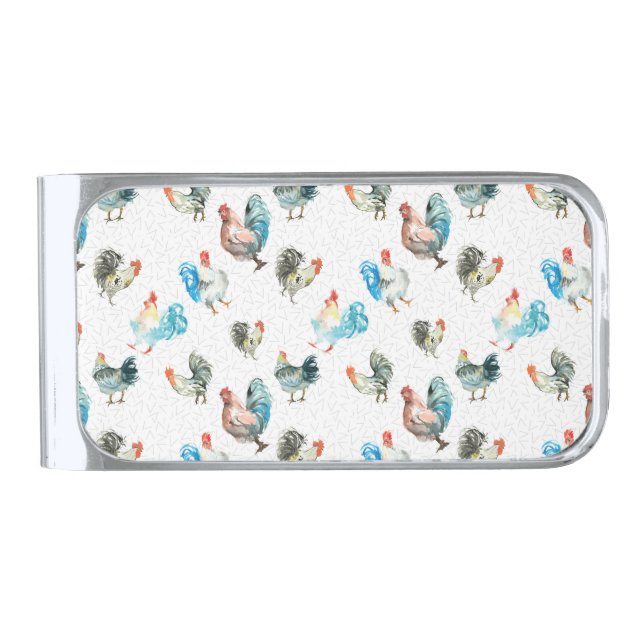 Chicken Lover Country Hens Silver Finish Money Clip (Front)