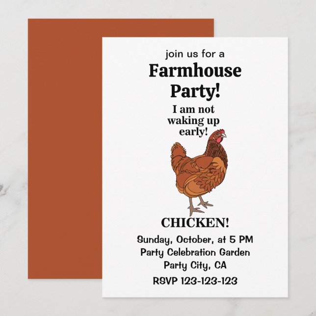 Chicken Lover Farmhouse Party Funny Invitation (Front/Back)