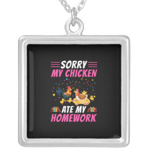 Chicken Lover My Chicken Ate My Homework Silver Plated Necklace