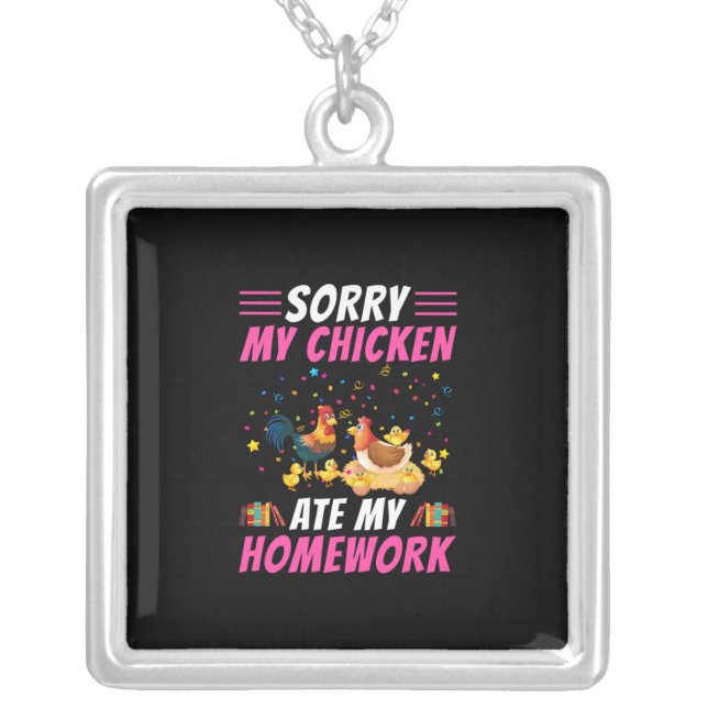 Chicken Lover | My Chicken Ate My Homework Silver Plated Necklace (Front)
