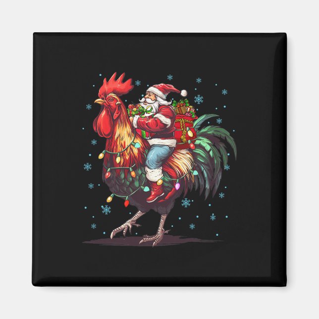 Chicken Lover Xmas Funny Santa Riding Chicken Chri Magnet (Front)