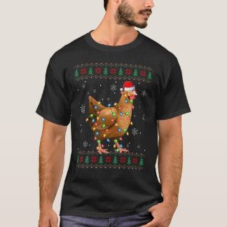 Chicken Lover Xmas Lights Santa Ugly Chicken Chris T-Shirt