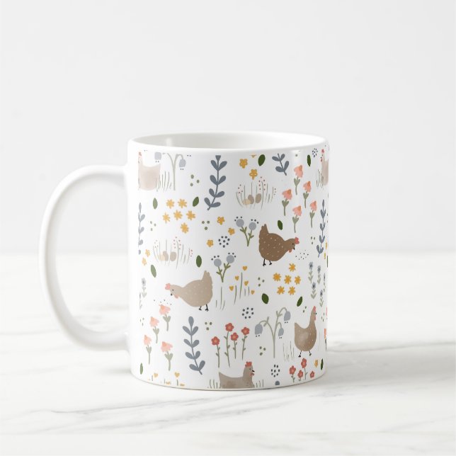 Chicken Lovers Farmgirl Floral Gift Mom Coffee Mug (Left)