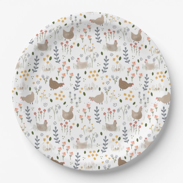 Chicken Lovers Farmyard Animal Floral Party Paper Plates (Front)