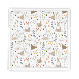 Chicken Lovers Farmyard Animal Pretty Floral Acrylic Tray