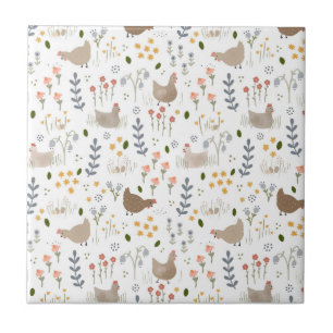 Chicken Lovers Farmyard Animal Pretty Floral Ceramic Tile