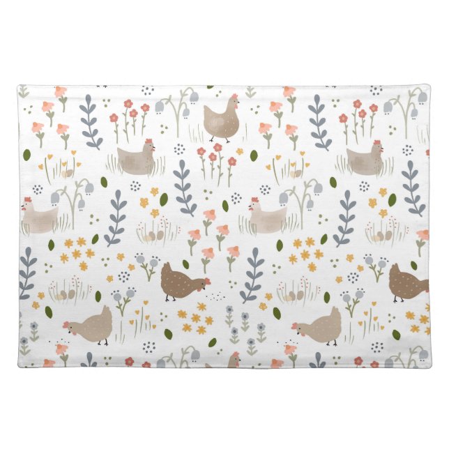 Chicken Lovers Farmyard Animal Pretty Floral Cloth Placemat (Front)