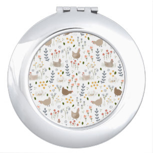 Chicken Lovers Farmyard Animal Pretty Floral Compact Mirror
