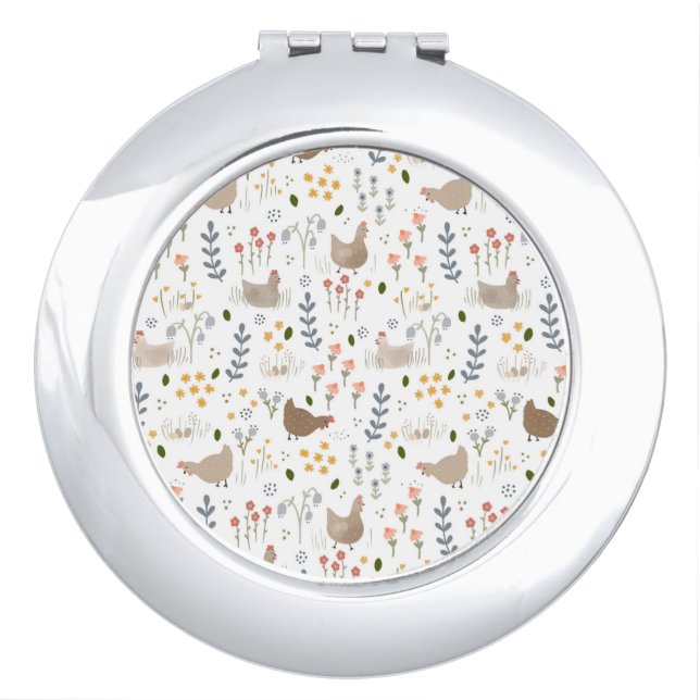 Chicken Lovers Farmyard Animal Pretty Floral Compact Mirror (Front)