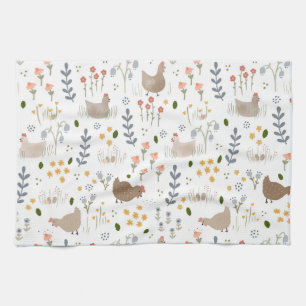 Chicken Lovers Farmyard Animal Pretty Floral Kitchen Towel