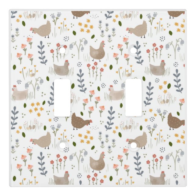 Chicken Lovers Farmyard Animal Pretty Floral Light Switch Cover (Front)