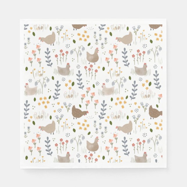 Chicken Lovers Farmyard Animal Pretty Floral Napkins (Front)