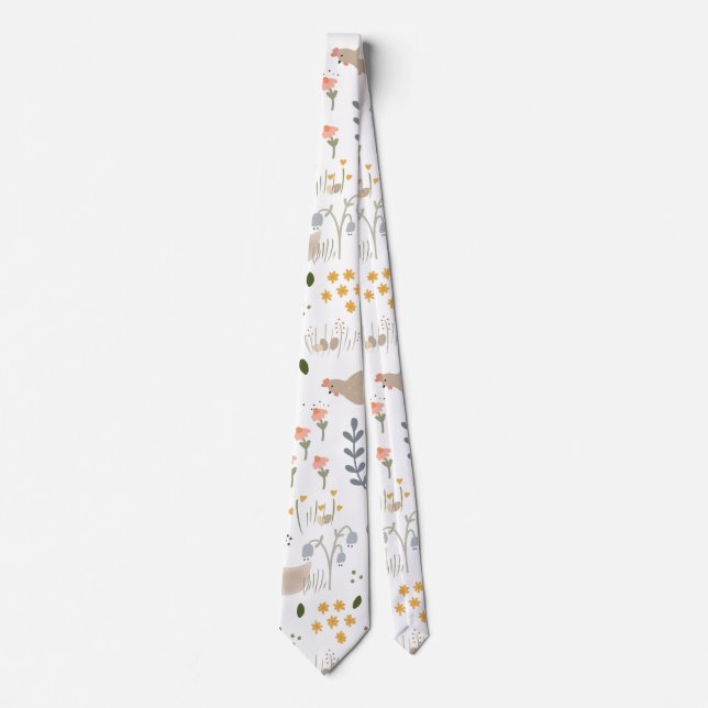 Chicken Lovers Farmyard Animal Pretty Floral Neck Tie (Front)