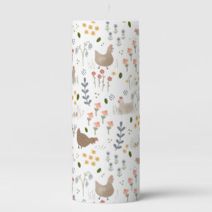 Chicken Lovers Farmyard Animal Pretty Floral Pillar Candle