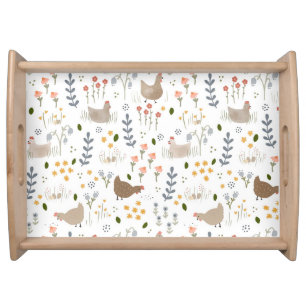 Chicken Lovers Farmyard Animal Pretty Floral Serving Tray