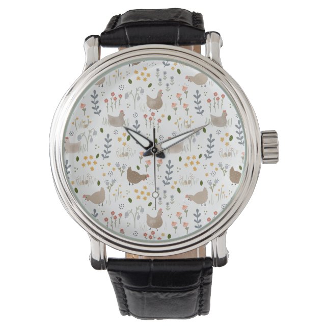 Chicken Lovers Farmyard Animal Pretty Floral Watch (Front)