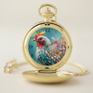 Chicken Lovers Rainbow Pastel Coloured Chicken, Pocket Watch