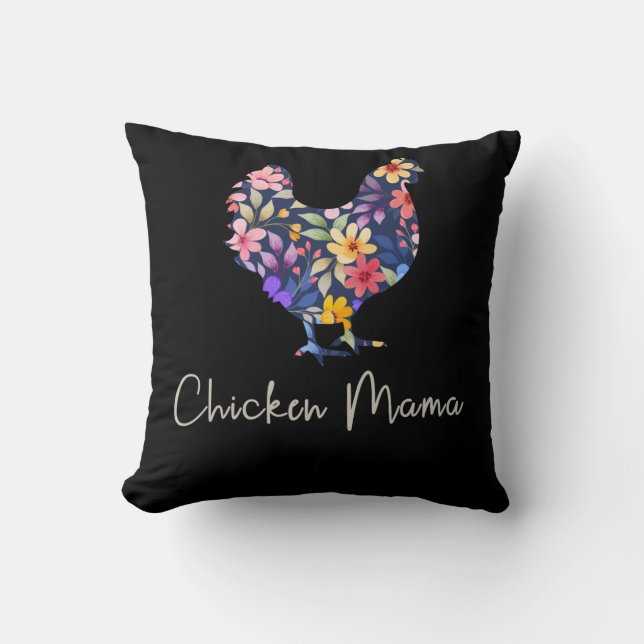 Chicken mama hen flowers farmer cute chicken throw pillow (Front)