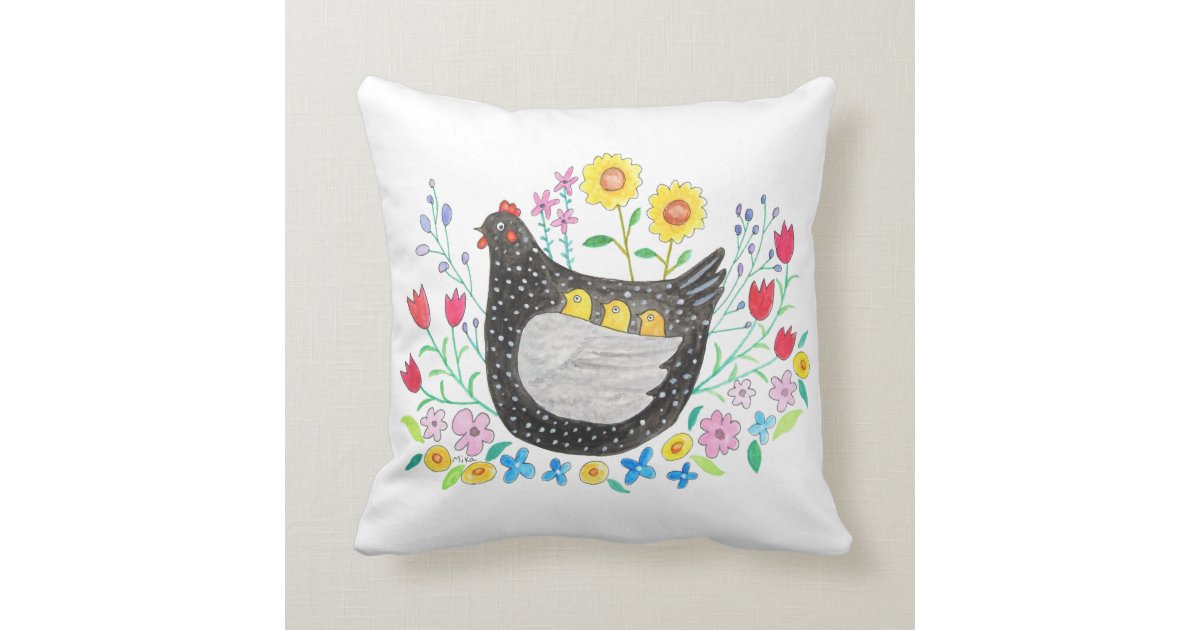 Chicken Mama Hen With Three Baby Chicks Farm House Throw Pillow Zazzle Com