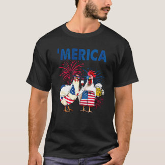 Chicken Merica American Flag Chicken Beer Funny 4t T-Shirt