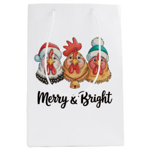 Chicken Merry And Bright Christmas Farm Holiday Medium Gift Bag