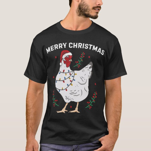 Chicken Merry Christmas Funny Santa Hat Chicken Li T-Shirt (Front)