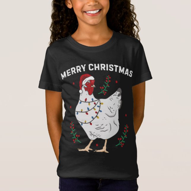 Chicken Merry Christmas Funny Santa Hat Chicken Li T-Shirt (Front)