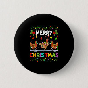 Chicken Merry Christmas Lights Santa Hat Funny Chi Button