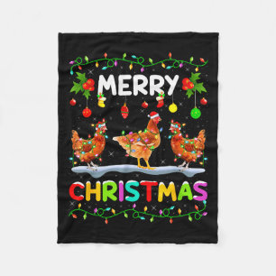 Chicken Merry Christmas Lights Santa Hat Funny Chi Fleece Blanket