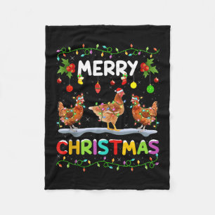 Chicken Merry Christmas Lights Santa Hat Funny Chi Fleece Blanket