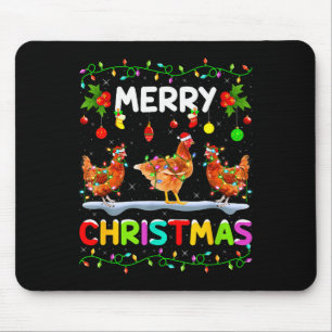 Chicken Merry Christmas Lights Santa Hat Funny Chi Mouse Pad