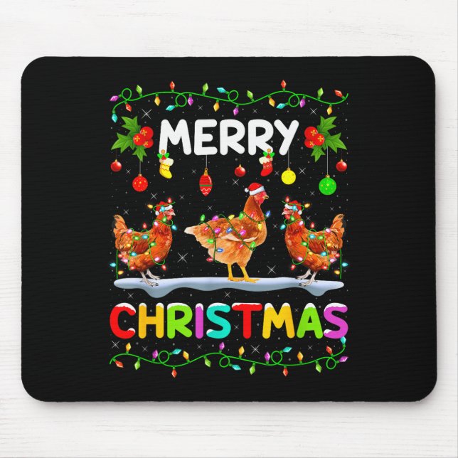Chicken Merry Christmas Lights Santa Hat Funny Chi Mouse Pad (Front)
