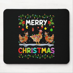 Chicken Merry Christmas Lights Santa Hat Funny Chi Mouse Pad