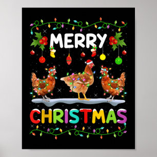 Chicken Merry Christmas Lights Santa Hat Funny Chi Poster
