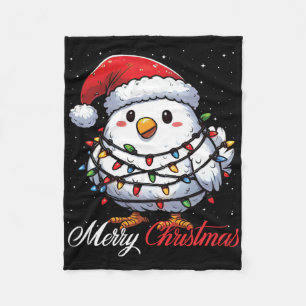 Chicken Merry Christmas Lights Santa Hat Xmas Snow Fleece Blanket