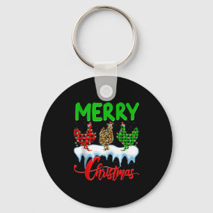 Chicken Merry Christmas Pajamas Leopard Buffalo Pl Keychain