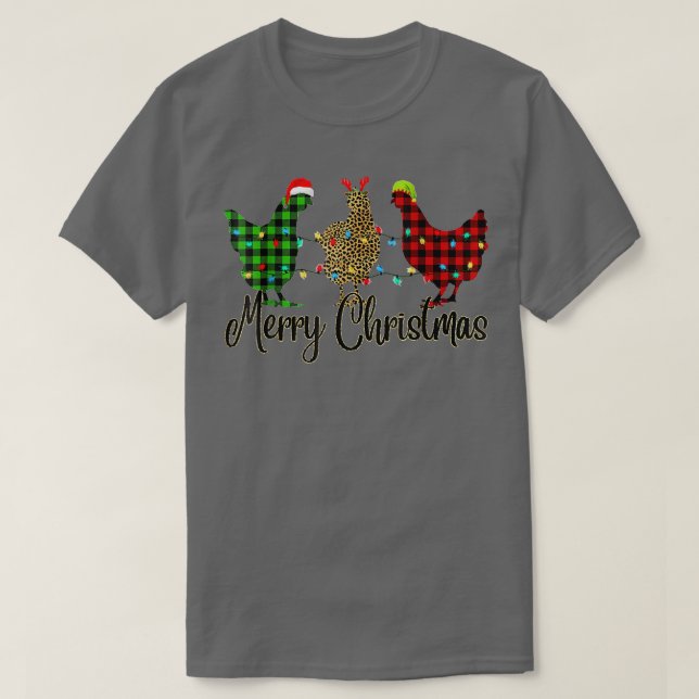 Chicken Merry Christmas  Red Green Plaid Leopard P T-Shirt (Design Front)
