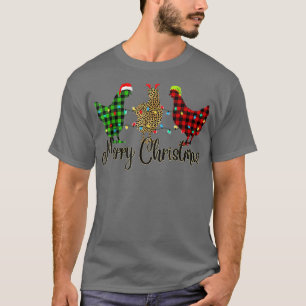 Chicken Merry Christmas  Red Green Plaid Leopard P T-Shirt